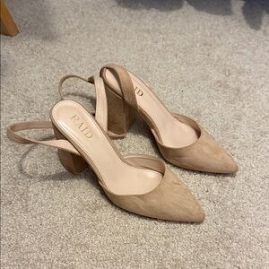 RAID Tan Suede Pointed Slingback Block Heels